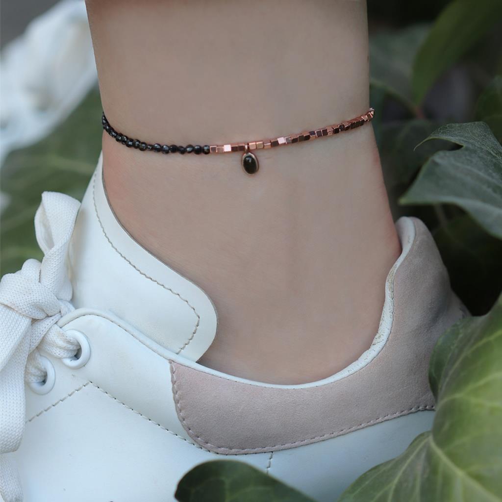 Oniks Taşlı Oval Rose Gold Halhal