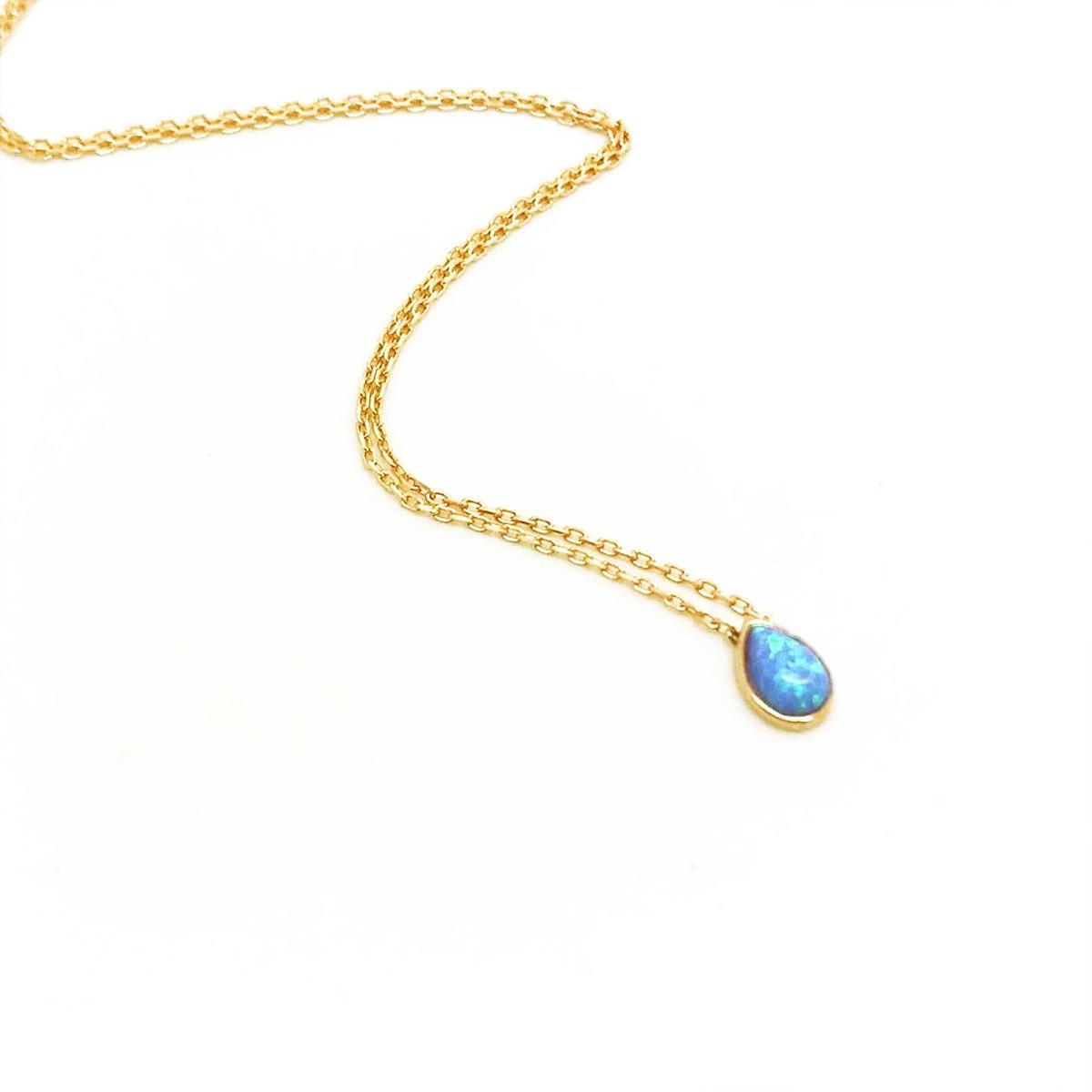 Opal Damla Modeli Gold Kaplama Gümüş Kolye
