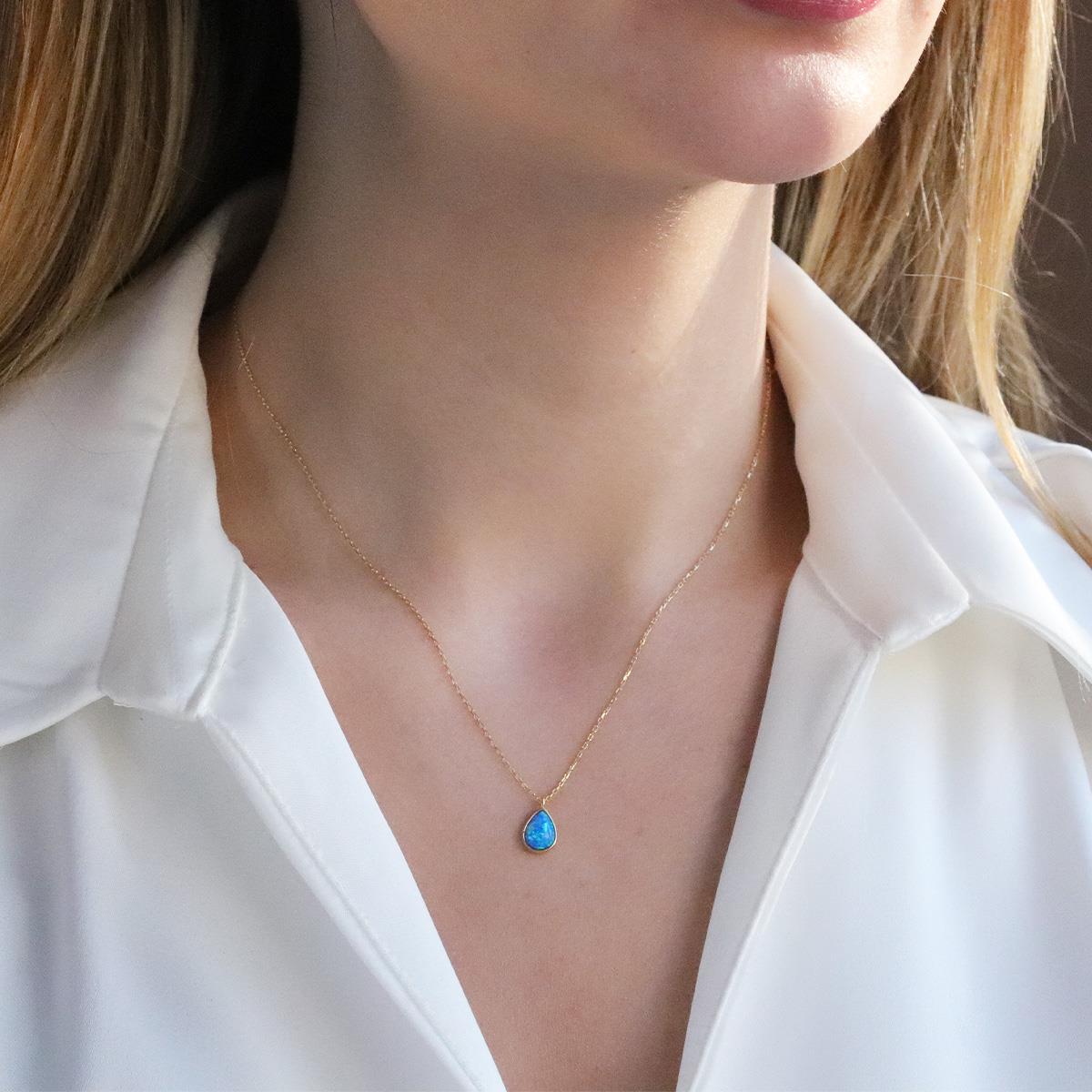 Opal Damla Modeli Gold Kaplama Gümüş Kolye
