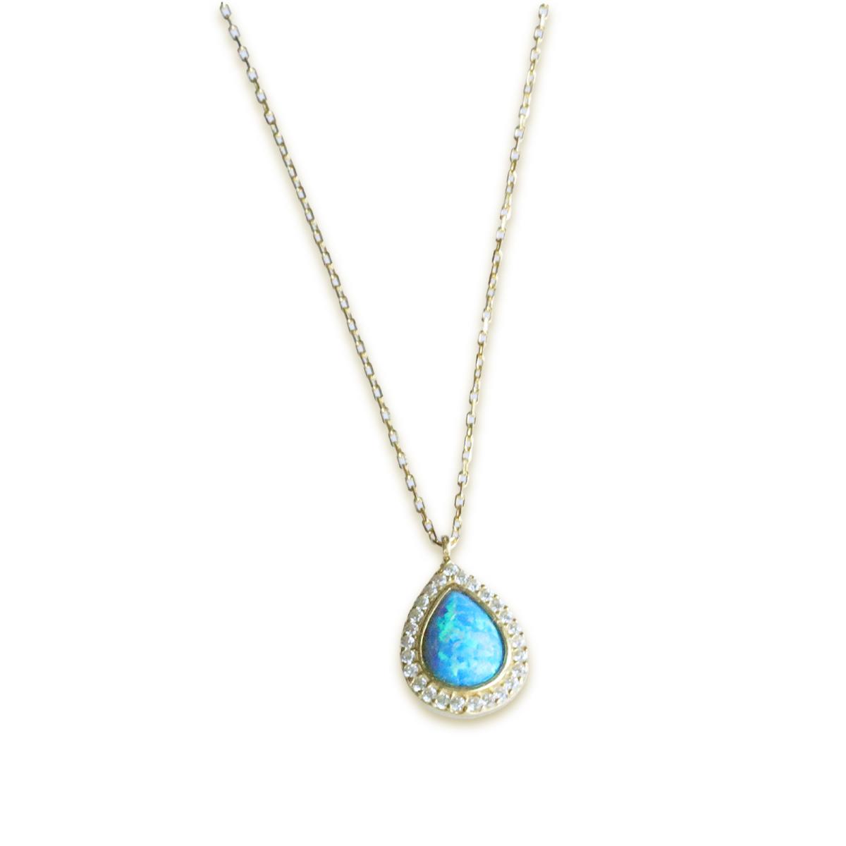 Opal Damla Taşlı Gold Kaplama Gümüş Kolye