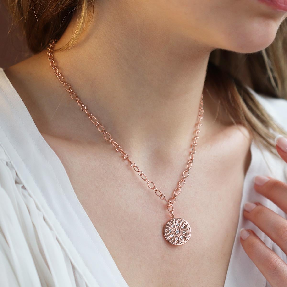 Özel Tasarım Rose Gold Kaplama Zirkon Taşlı Trend Gümüş Kolye