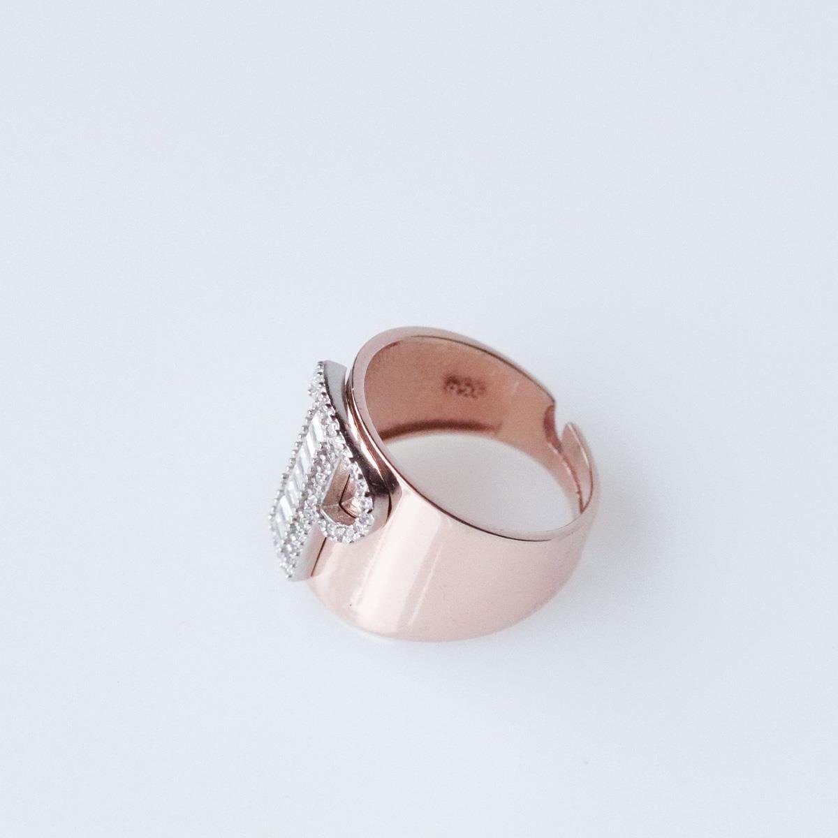 P Harfi Baget Taşlı Rose Gold Kaplama Gümüş Yüzük