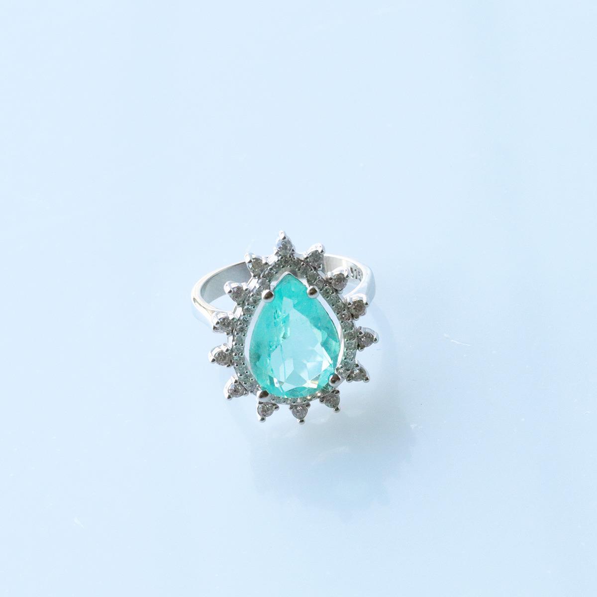 Paraiba Taşlı Damla Sultan Modeli 925 Ayar Gümüş Yüzük