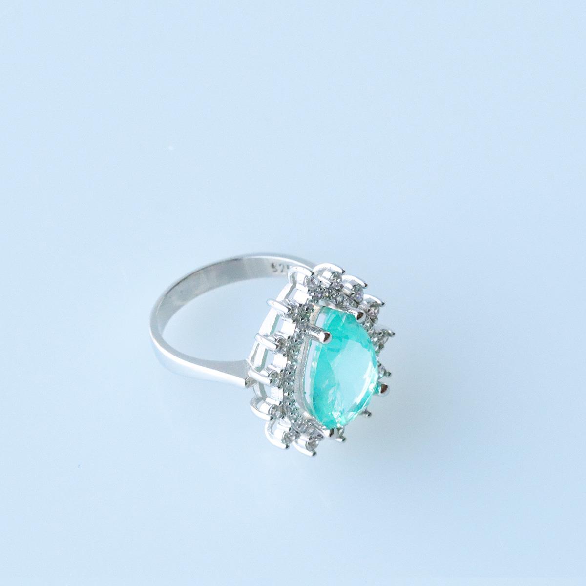 Paraiba Taşlı Damla Sultan Modeli 925 Ayar Gümüş Yüzük