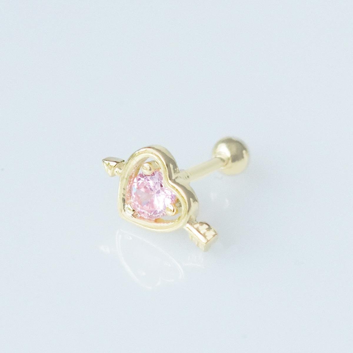 Pembe Zirkon Taşlı Kalp Figürlü Gold Kaplama Tragus