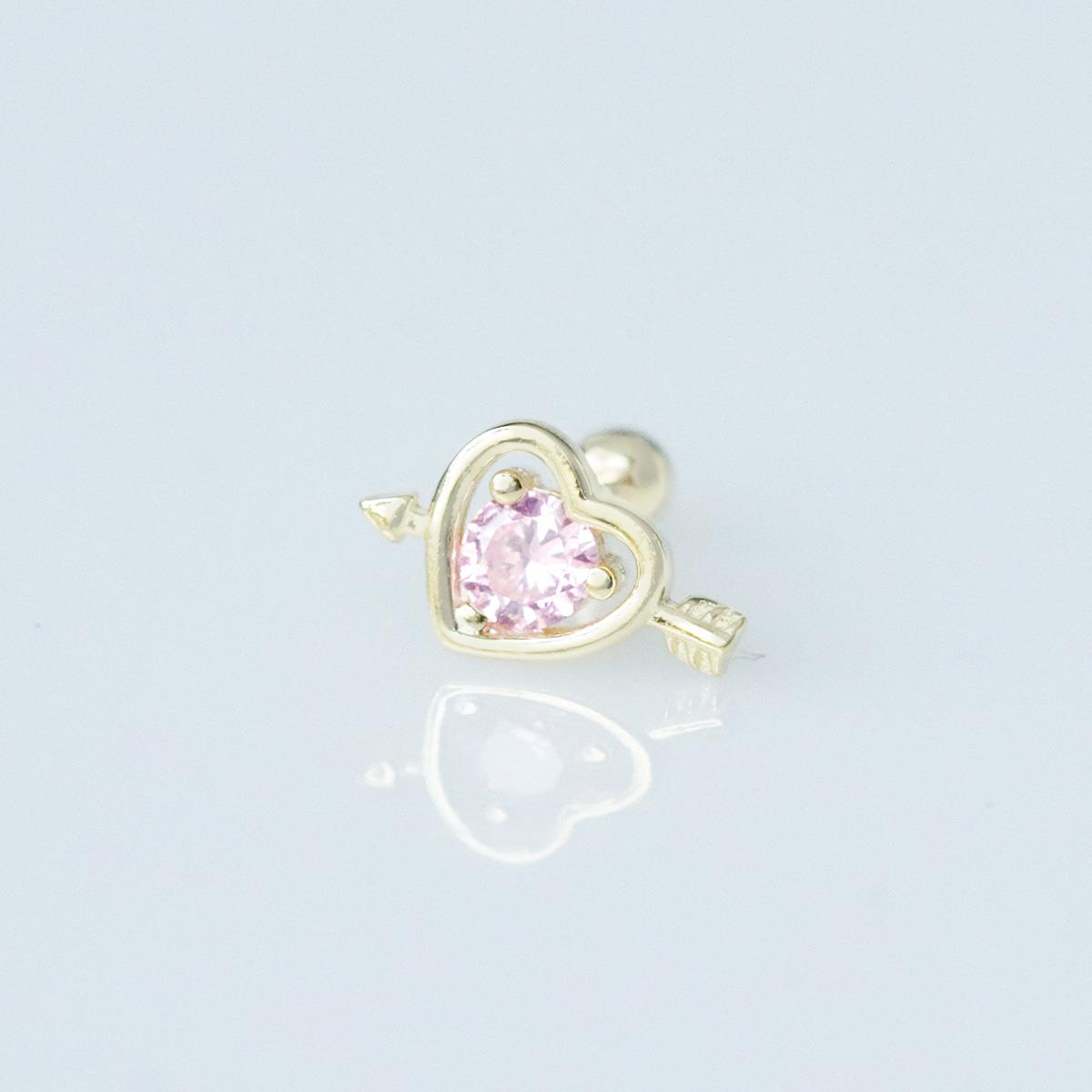 Pembe Zirkon Taşlı Kalp Figürlü Gold Kaplama Tragus