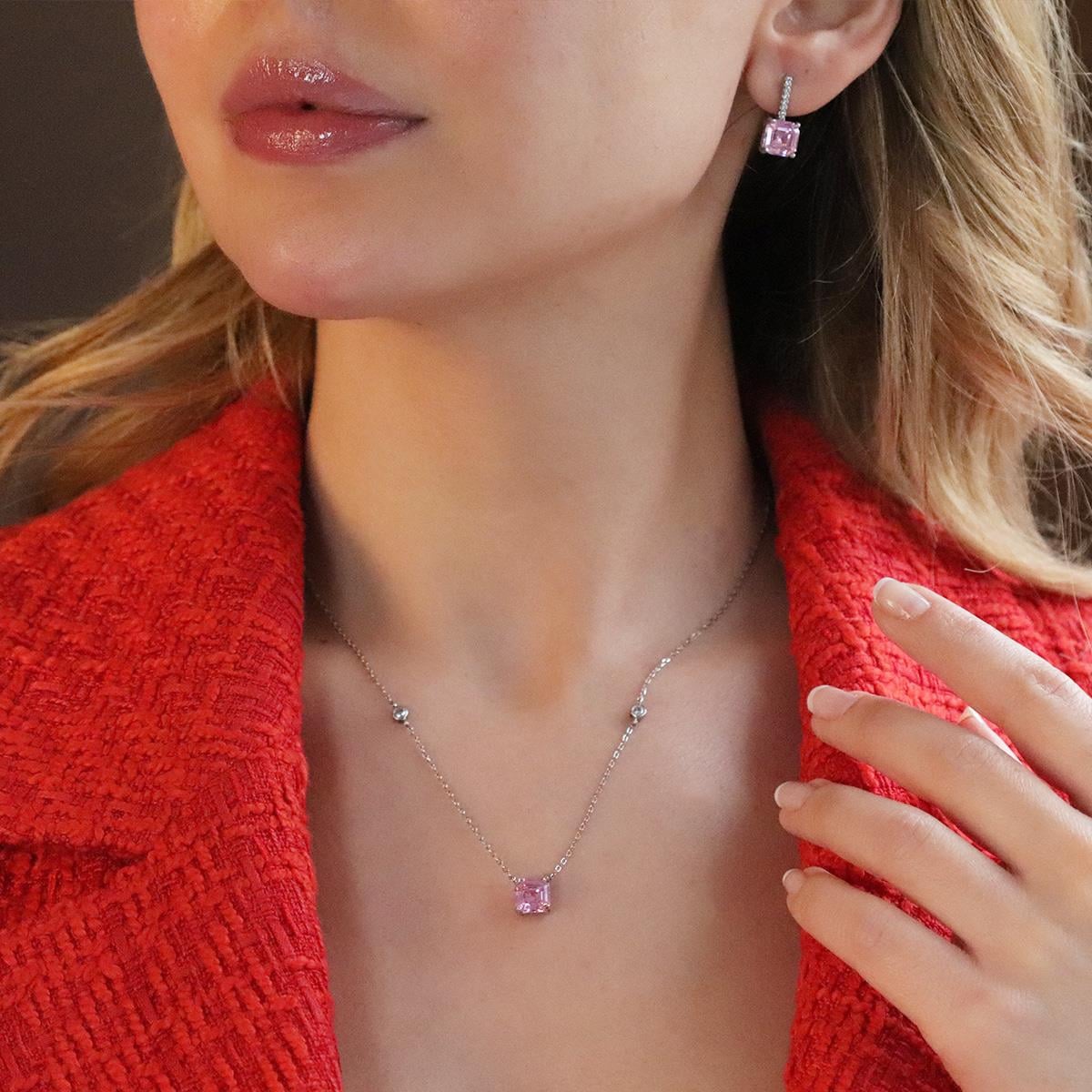 Pembe Zirkon Taşlı Prenses Kesim Gümüş Set