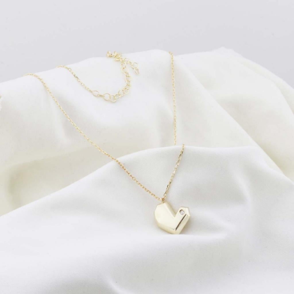Pırlanta Taş Kalp 0.02 CT Gold Micron Kaplama Gümüş Kolye
