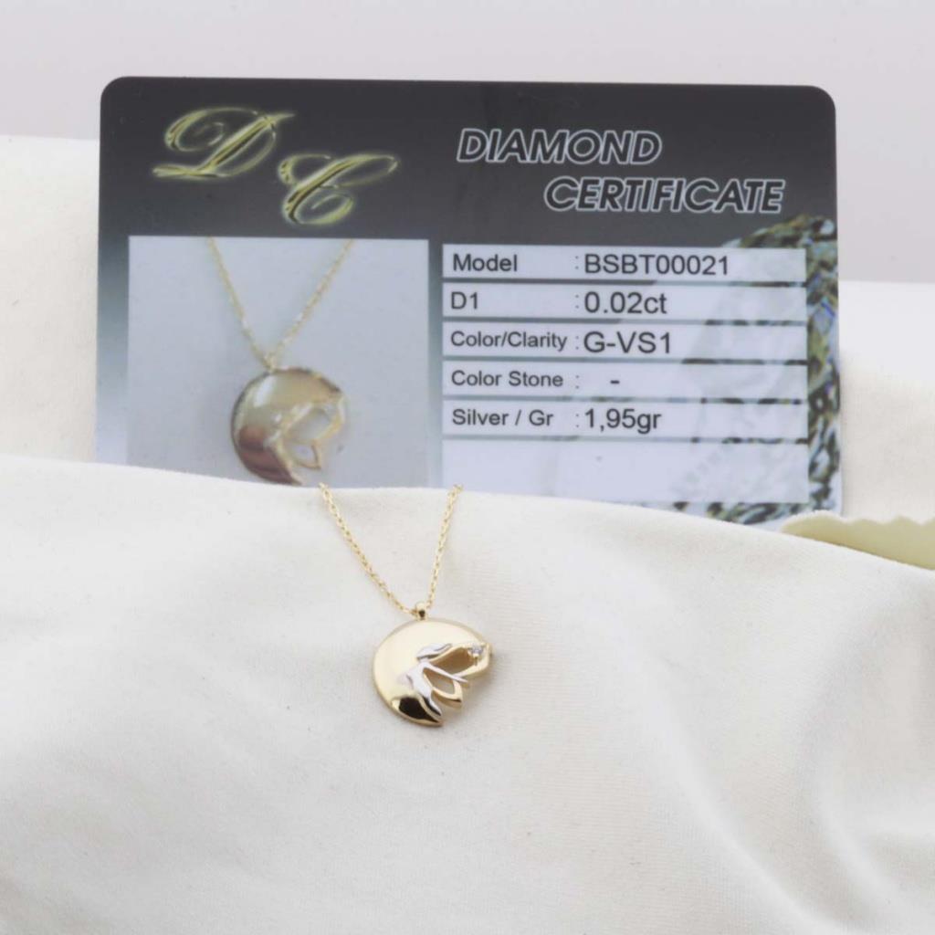 Pırlanta Taş Yarım Ay Su Perisi 0.02 CT Gold Micron Kaplama Gümüş Kolye