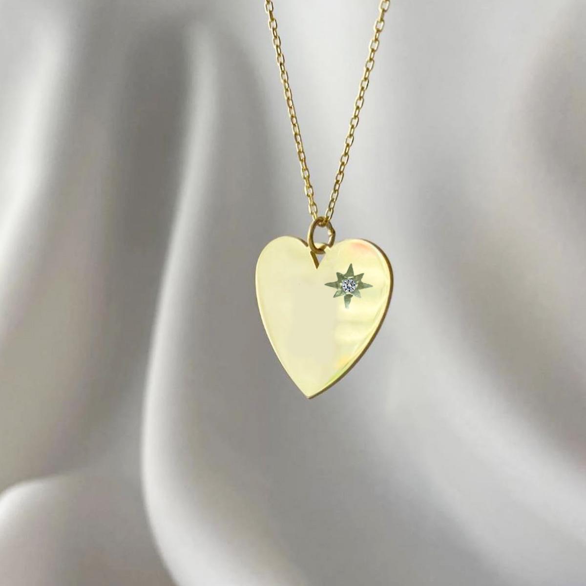 Pırlanta Taşlı 0.02 ct  Kalp Modeli Gold Micron Kaplama Gümüş Kolye