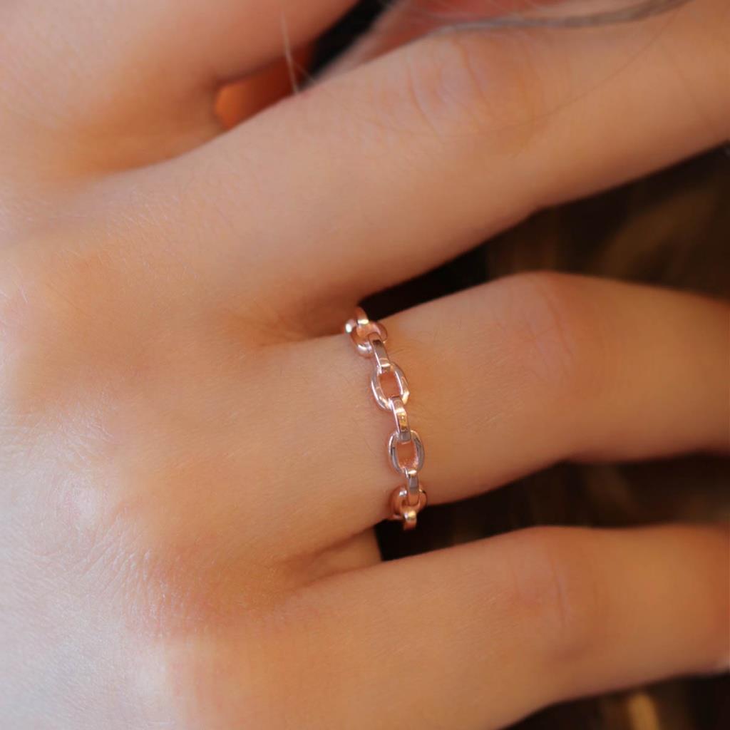 Rose Gold Kaplama 925 Ayar Gümüş Zincir Modeli Yüzük