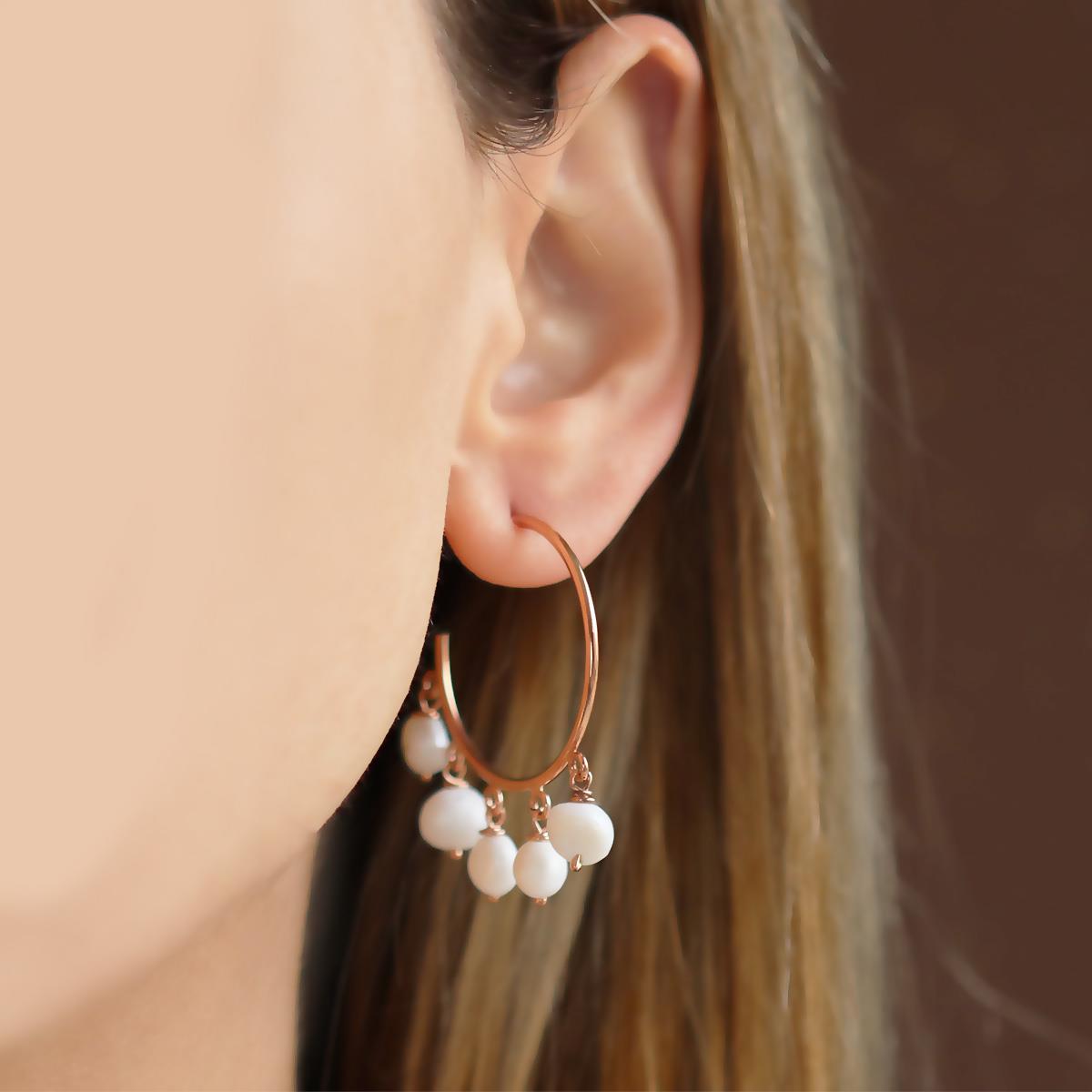 Rose Gold Kaplama İnci Halka Gümüş Küpe
