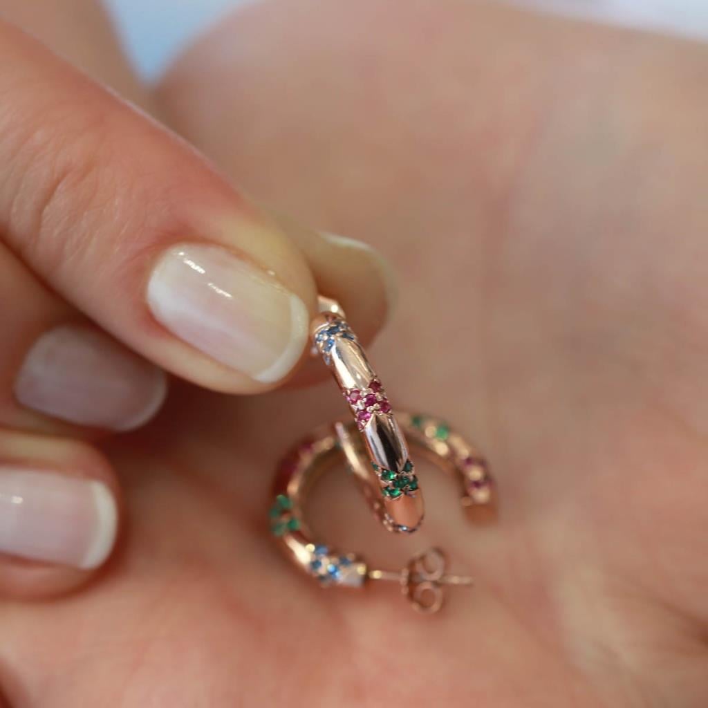 Rose Gold Kaplama Renkli Zirkon Taşlı Apm Modeli Halka Gümüş Küpe