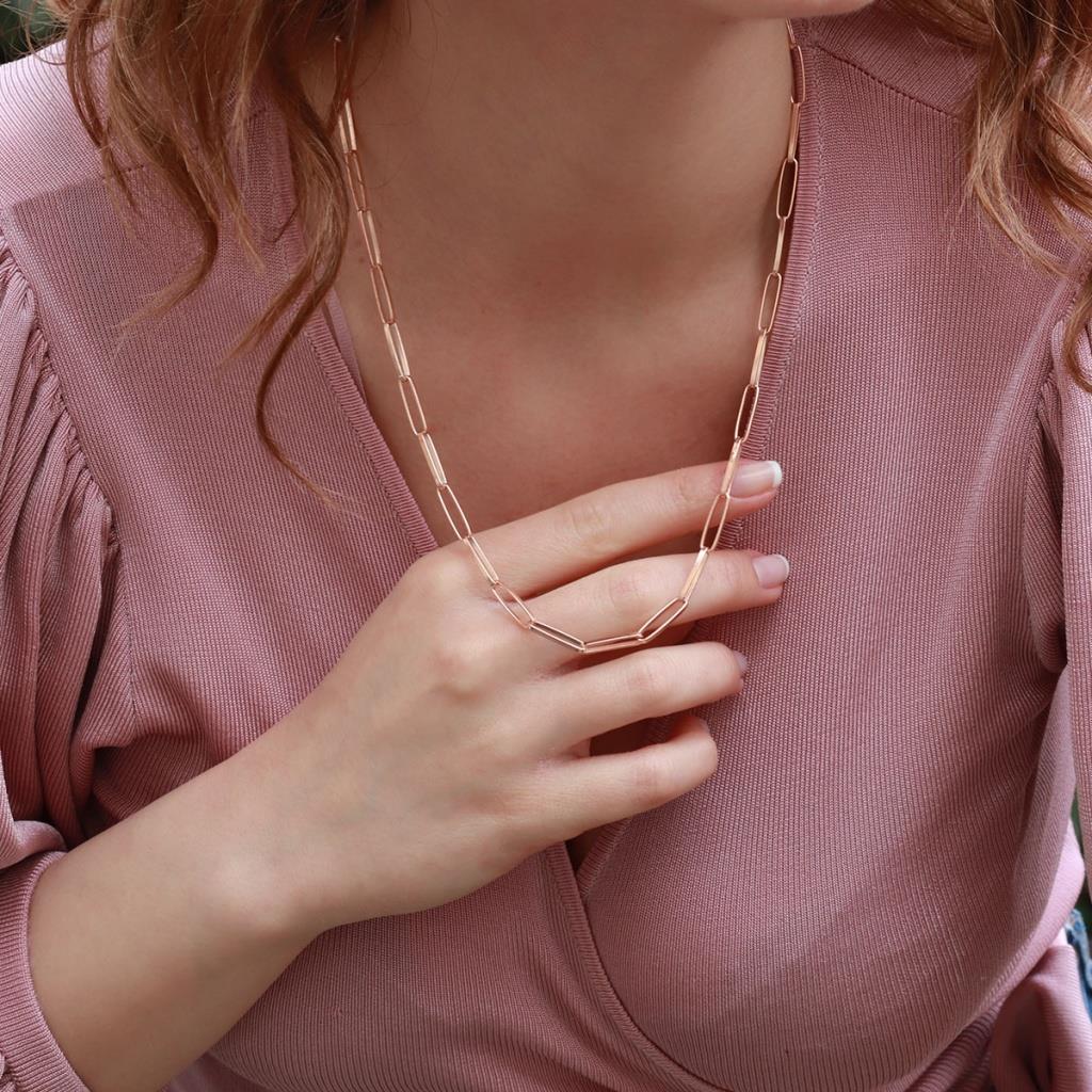 Rose Gold Kaplama Trend Geçme Gümüş Zincir