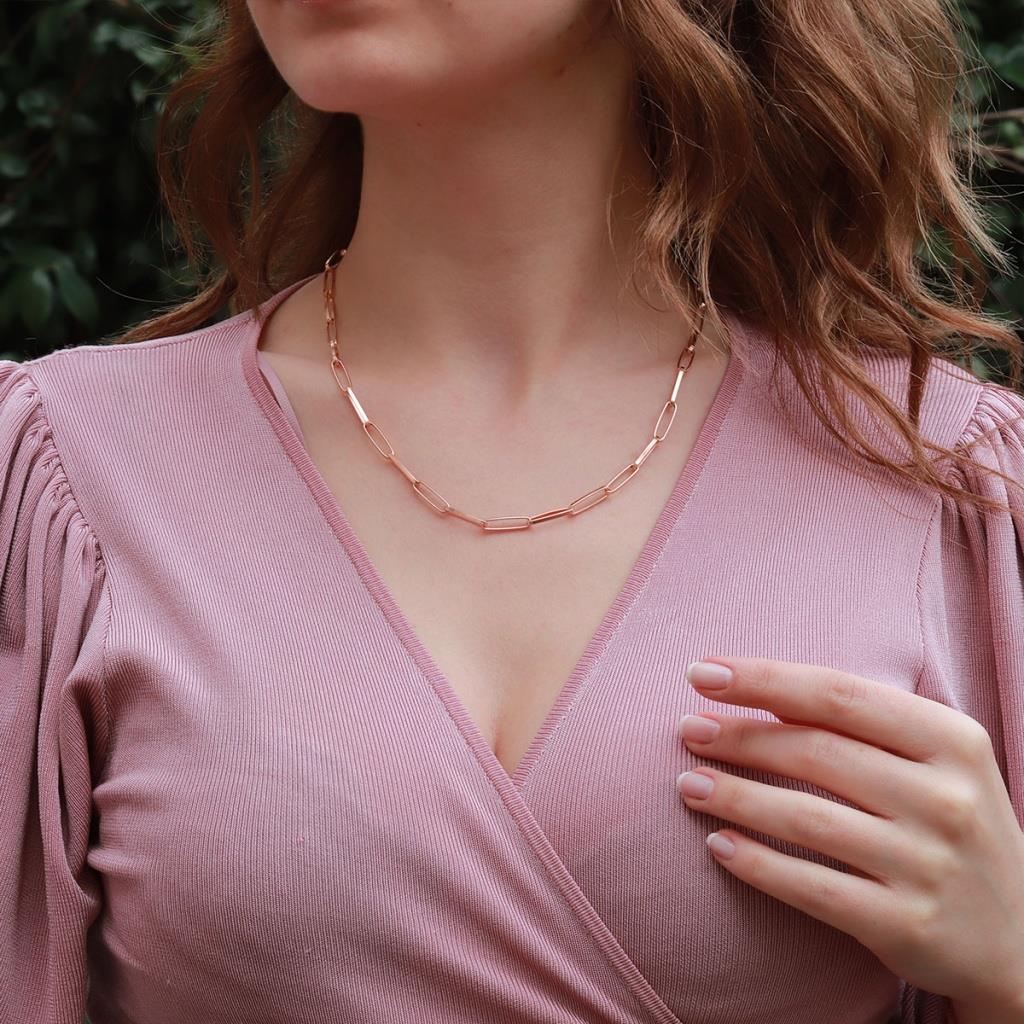 Rose Gold Kaplama Trend Geçme Gümüş Zincir