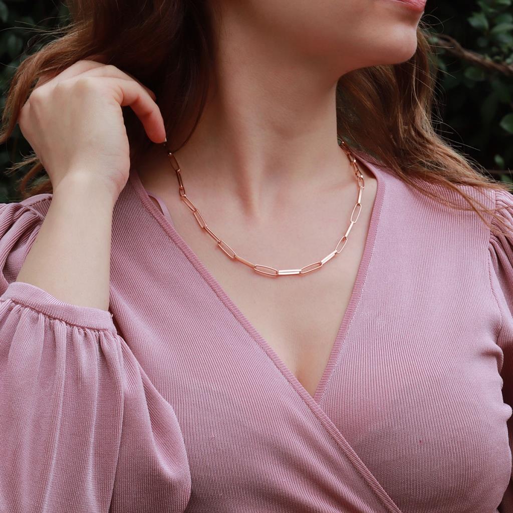 Rose Gold Kaplama Trend Geçme Zincir Gümüş Set