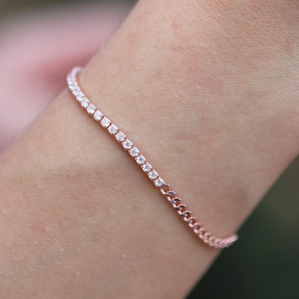 Rose Gold Kaplama Yarım Su Yolu Gurmet Zincirli Gümüş Bileklik
