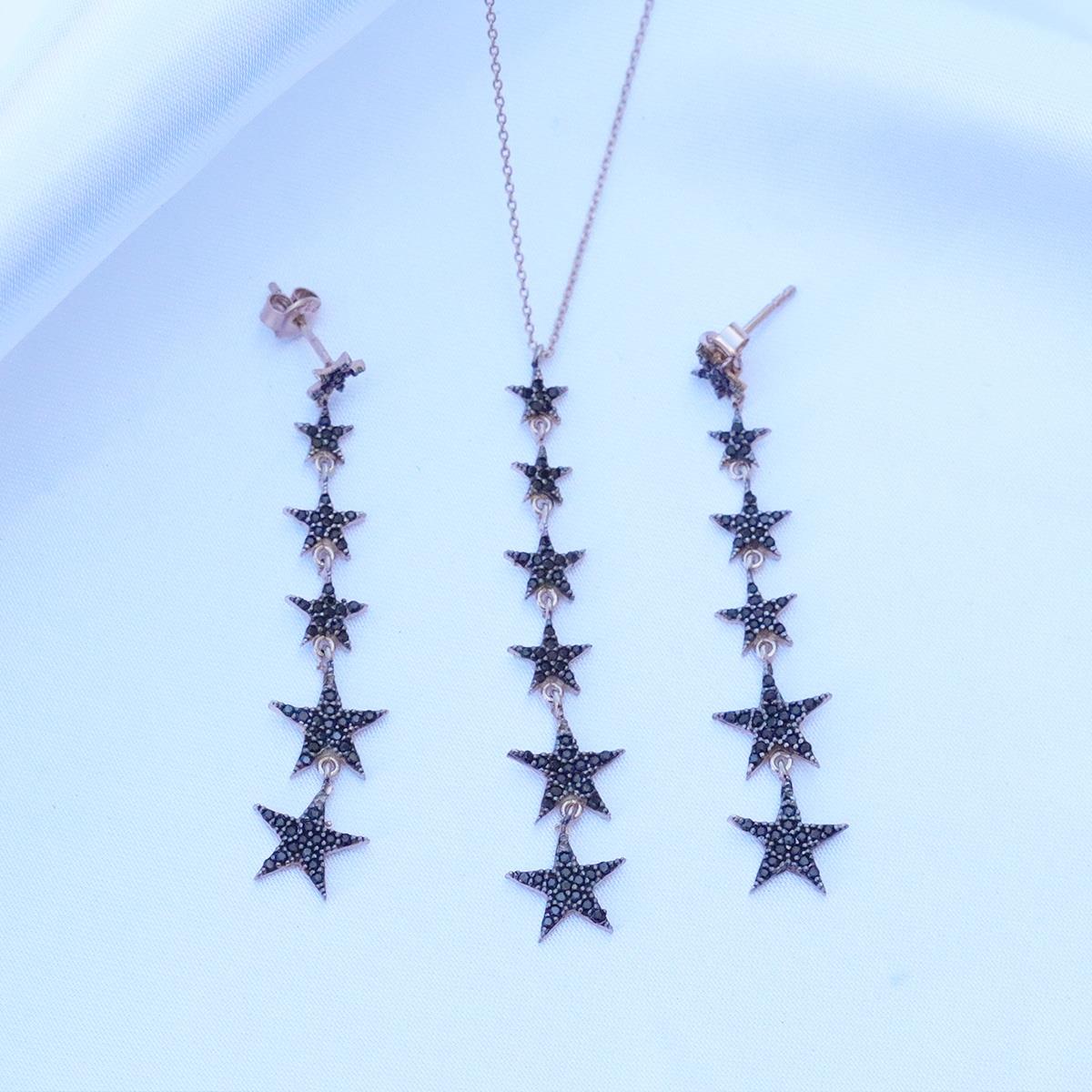 Rose Gold Kaplama Yıldız Geçidi Zirkon Taşlı Gümüş Set