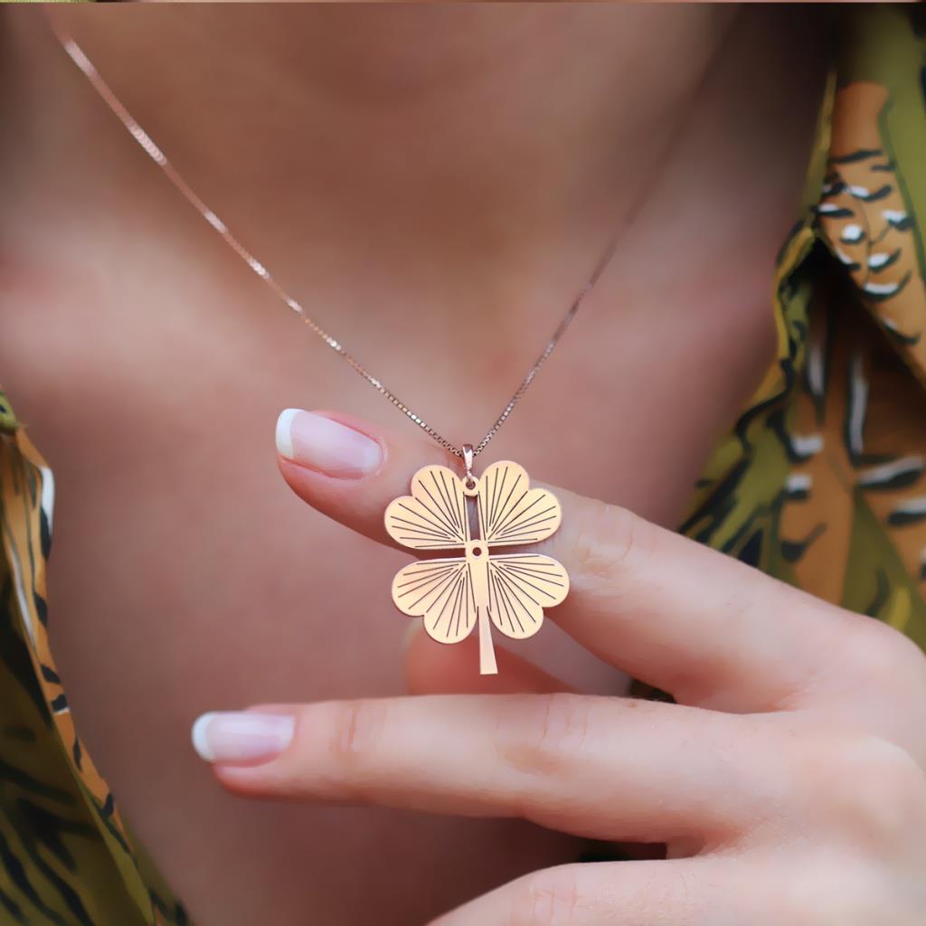 Rose Gold Kaplama Yonca Gümüş Kolye