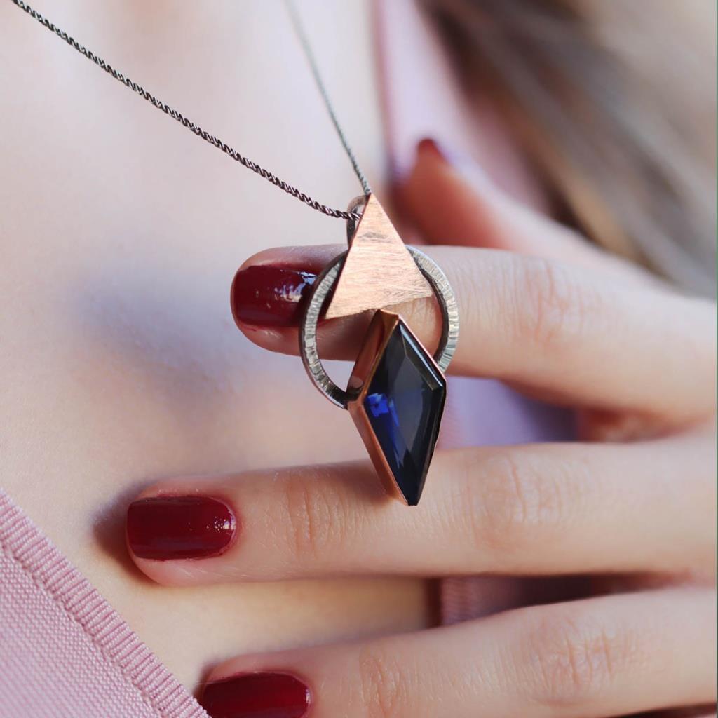Safir Taşlı Gümüş Otantik Tasarım Kolye