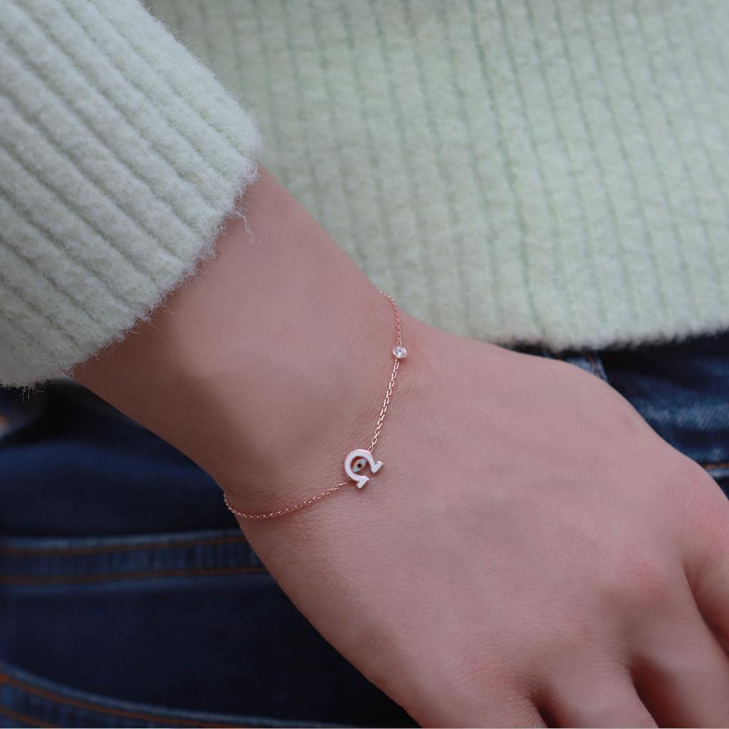 Şans Nalı Figürlü Zirkon Taşlı Mine İşli Rose Gold Kaplama Gümüş Bileklik