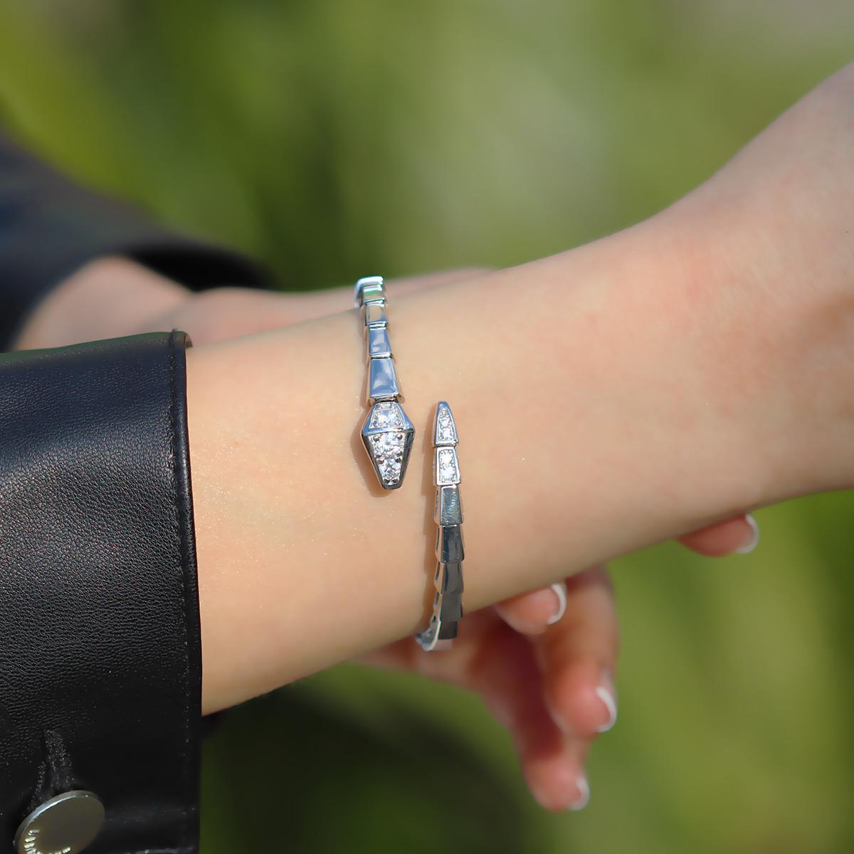 Serpent Zirkon Taşlı Gümüş Kelepçe