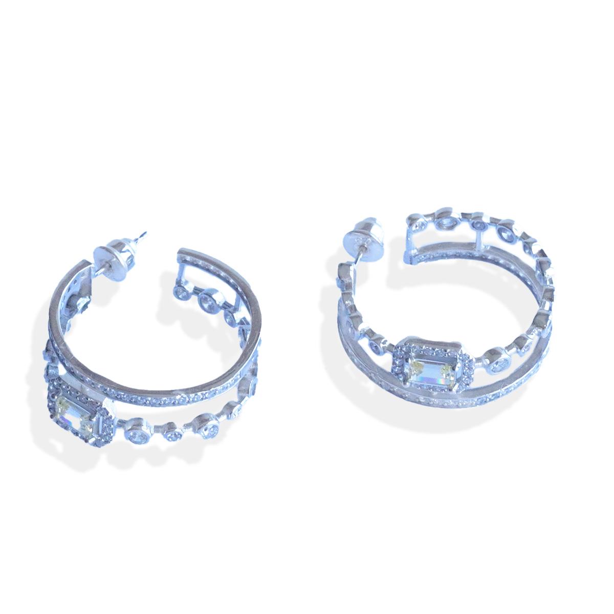 Sitrin Taşlı Çift Halka Gümüş Küpe