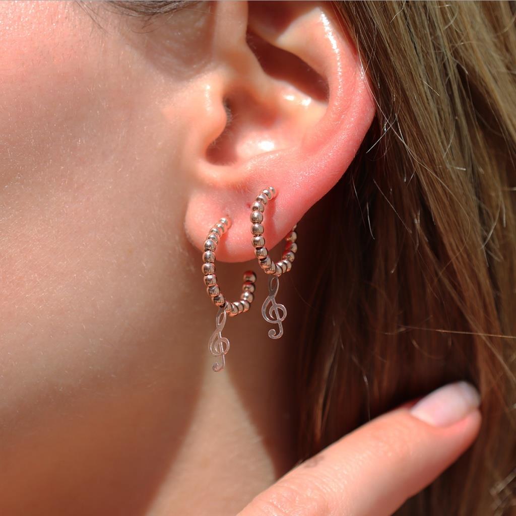 Sol Anahtarı Rose Gold Kaplama Gümüş Küpe