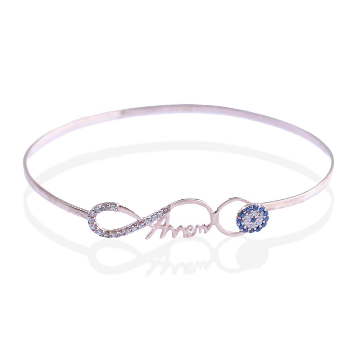Sonsuzluk Nazar Boncuklu Annem Yazılı Rose Gold Kaplama Gümüş Kelepçe