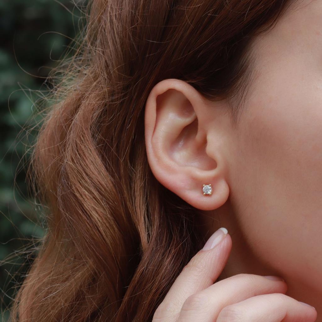 Starlight Diamond Tek Taş Round Kesim Gold Kaplama Küpe