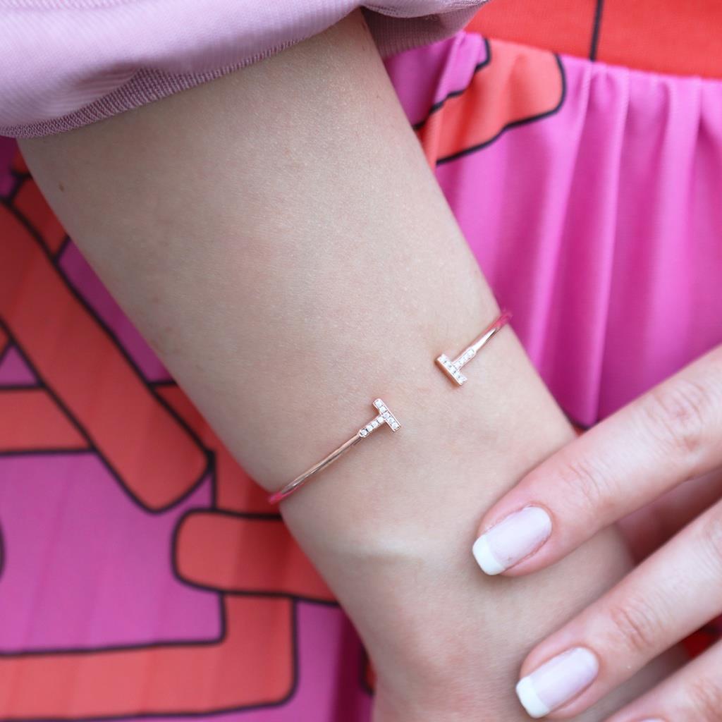 Tiff Modeli Zirkon Taşlı Rose Gold Kaplama Kelepçe