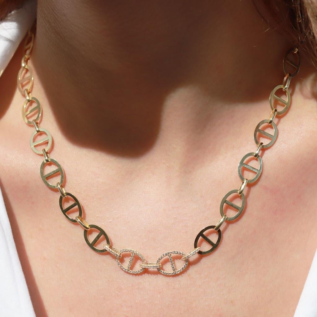 Trend Düğme Modeli Zirkon Taşlı Gold Kaplama Gümüş Kolye