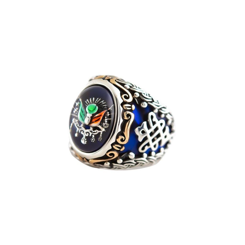 Üç Boyutlu Osmanlı Sancağı İşlemeli Gümüş Erkek Yüzüğü