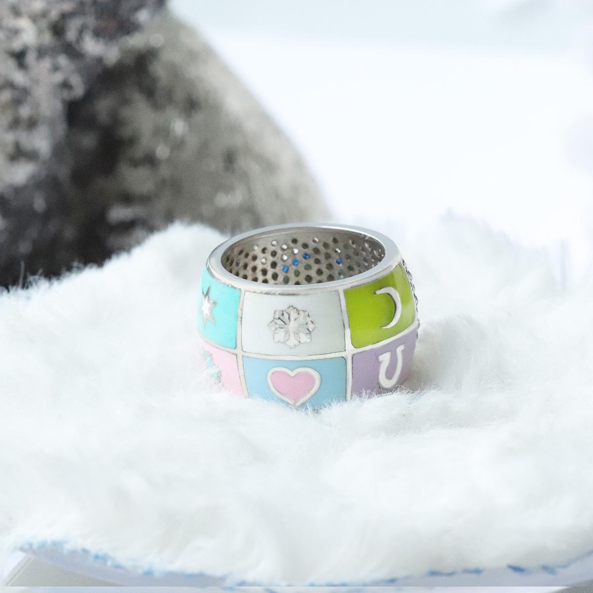 Wonderland Eye Çift Taraflı Renkli Mine İşli Gümüş Yüzük