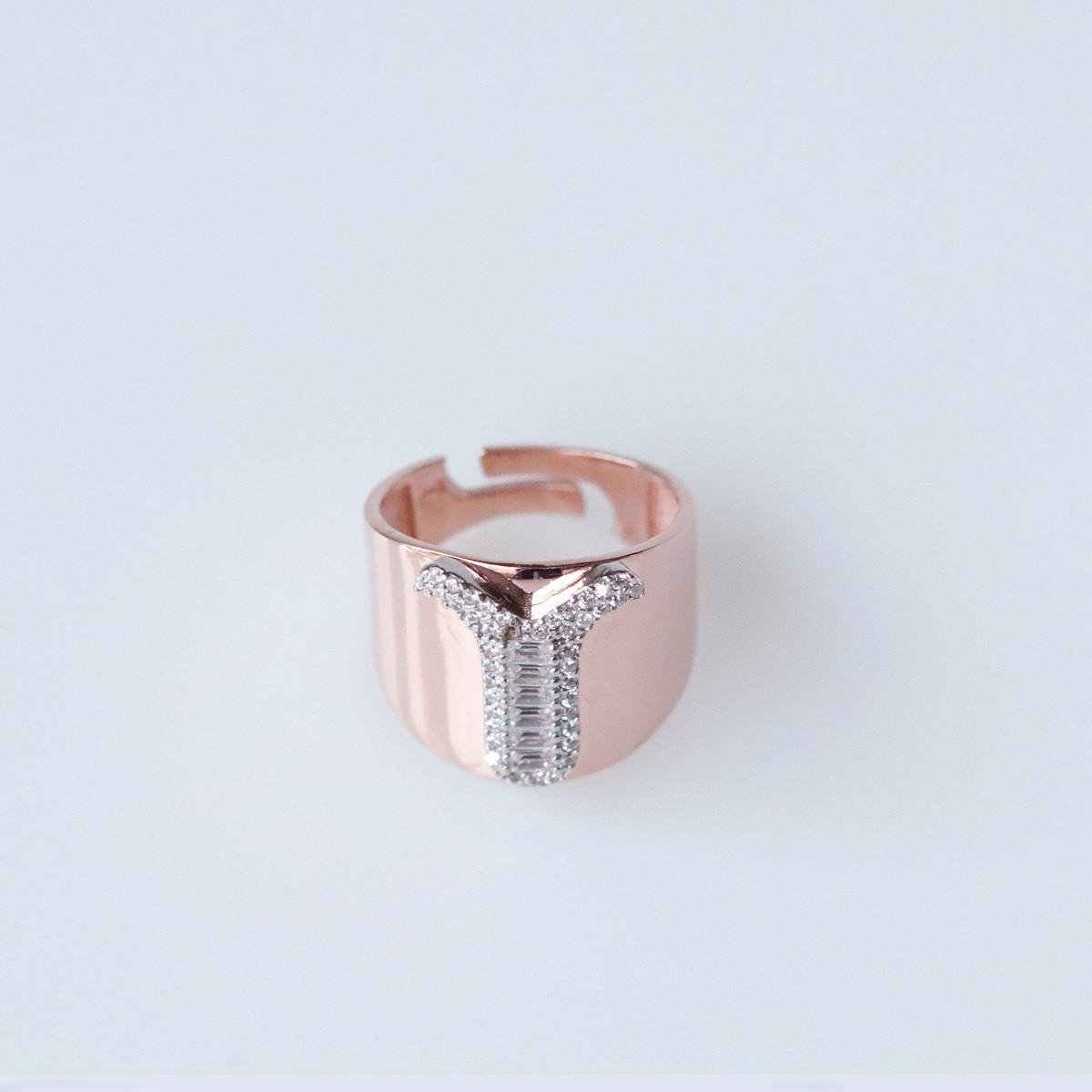 Y Harfi Baget Taşlı Rose Gold Kaplama Gümüş Yüzük