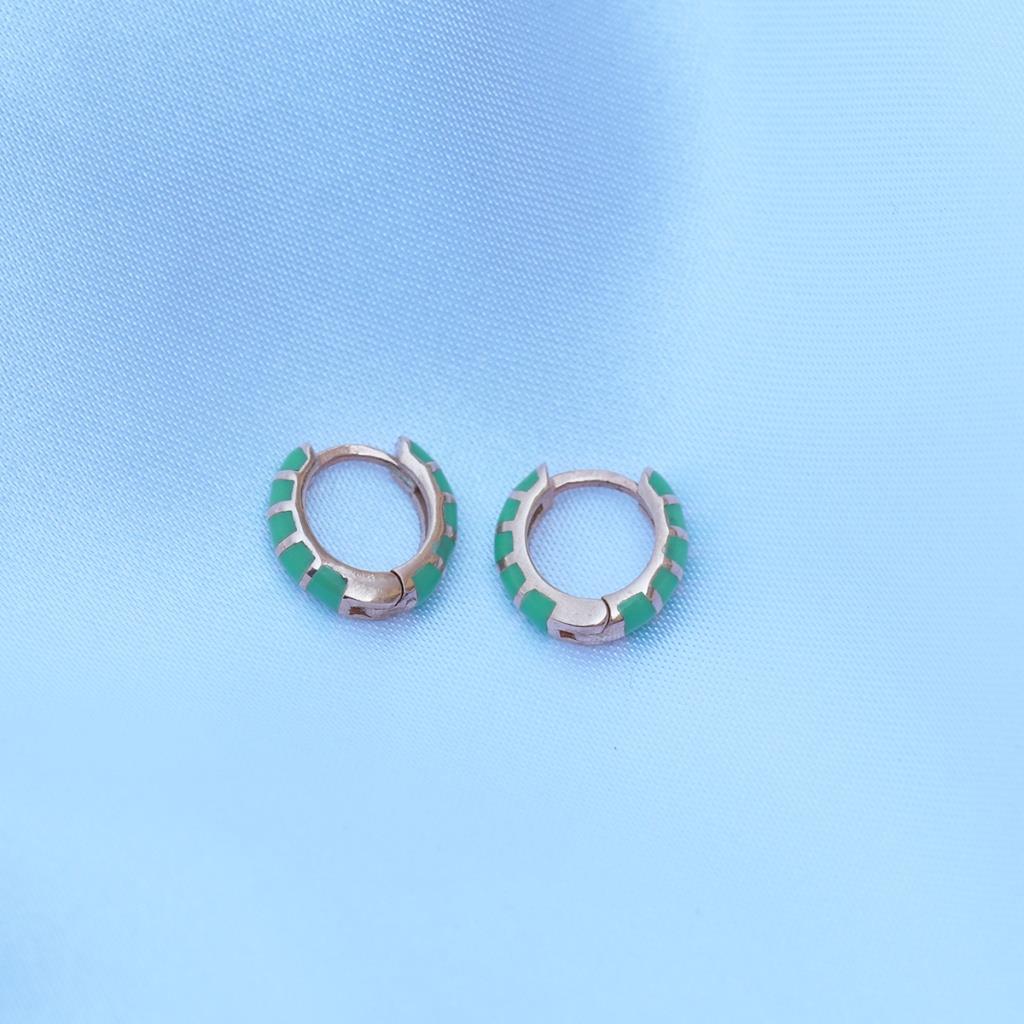 Yeşil Mine İşli Rose Gold Kaplama Gümüş Küpe