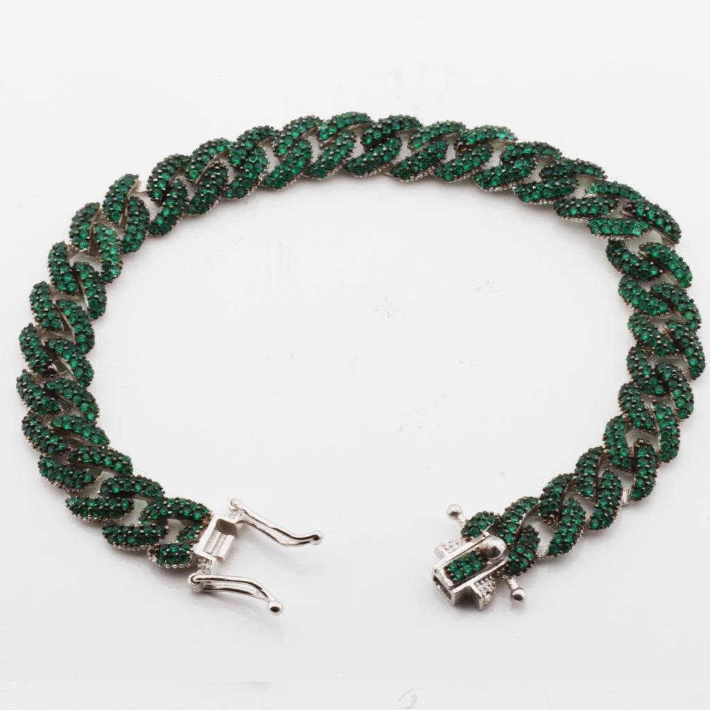 Yeşil Zirkon Taşlı Gurmet Model Zincir Gümüş Kadın Bileklik