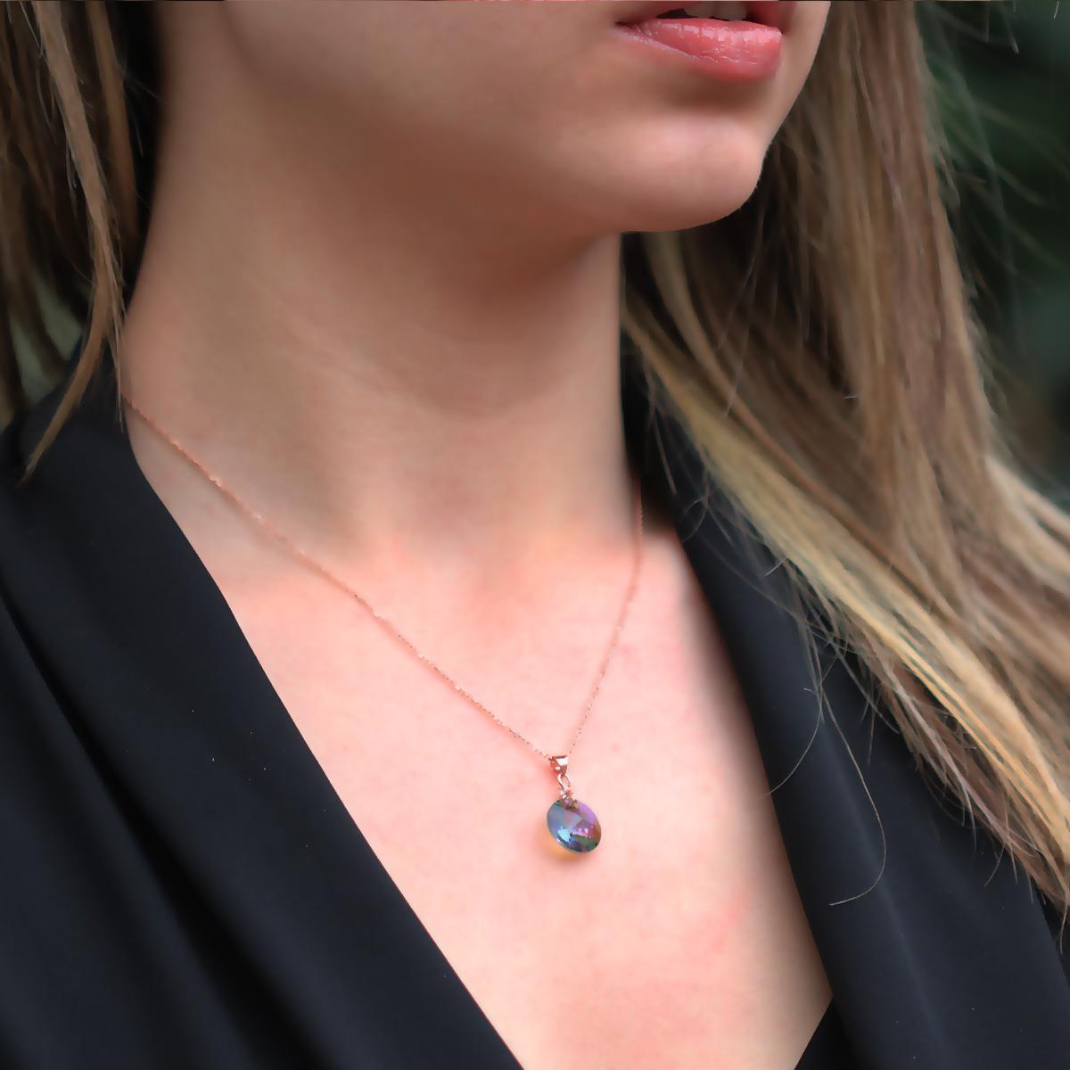 Yuvarlak Mistik Topaz Taşlı Rose Gold Kaplama Gümüş Kolye