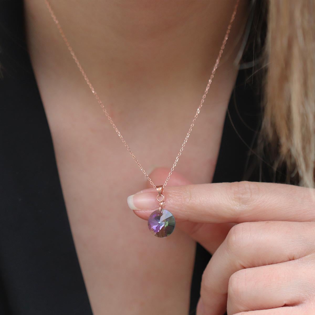 Yuvarlak Mistik Topaz Taşlı Rose Gold Kaplama Gümüş Kolye