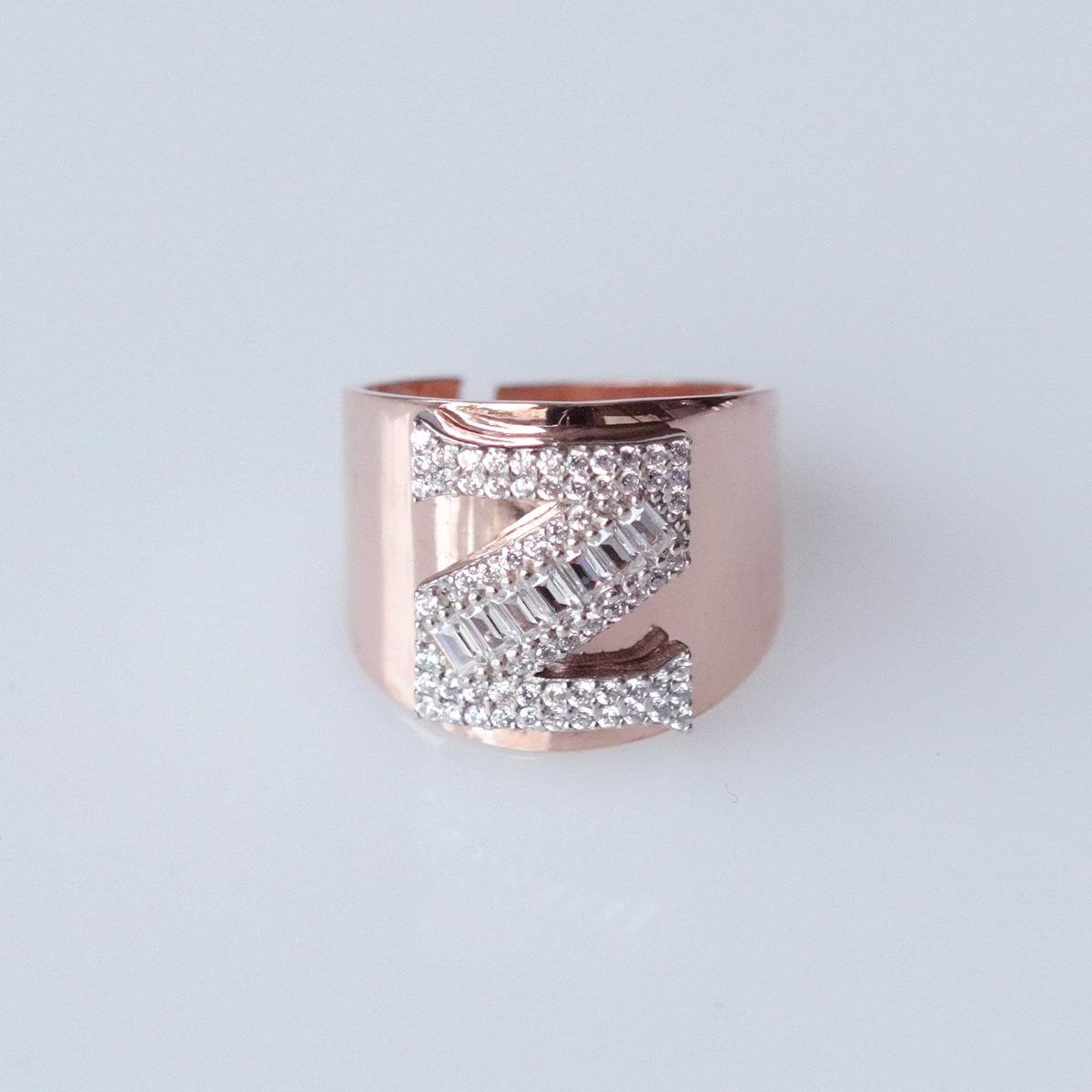 Z Harfi Baget Taşlı Rose Gold Kaplama Gümüş Yüzük
