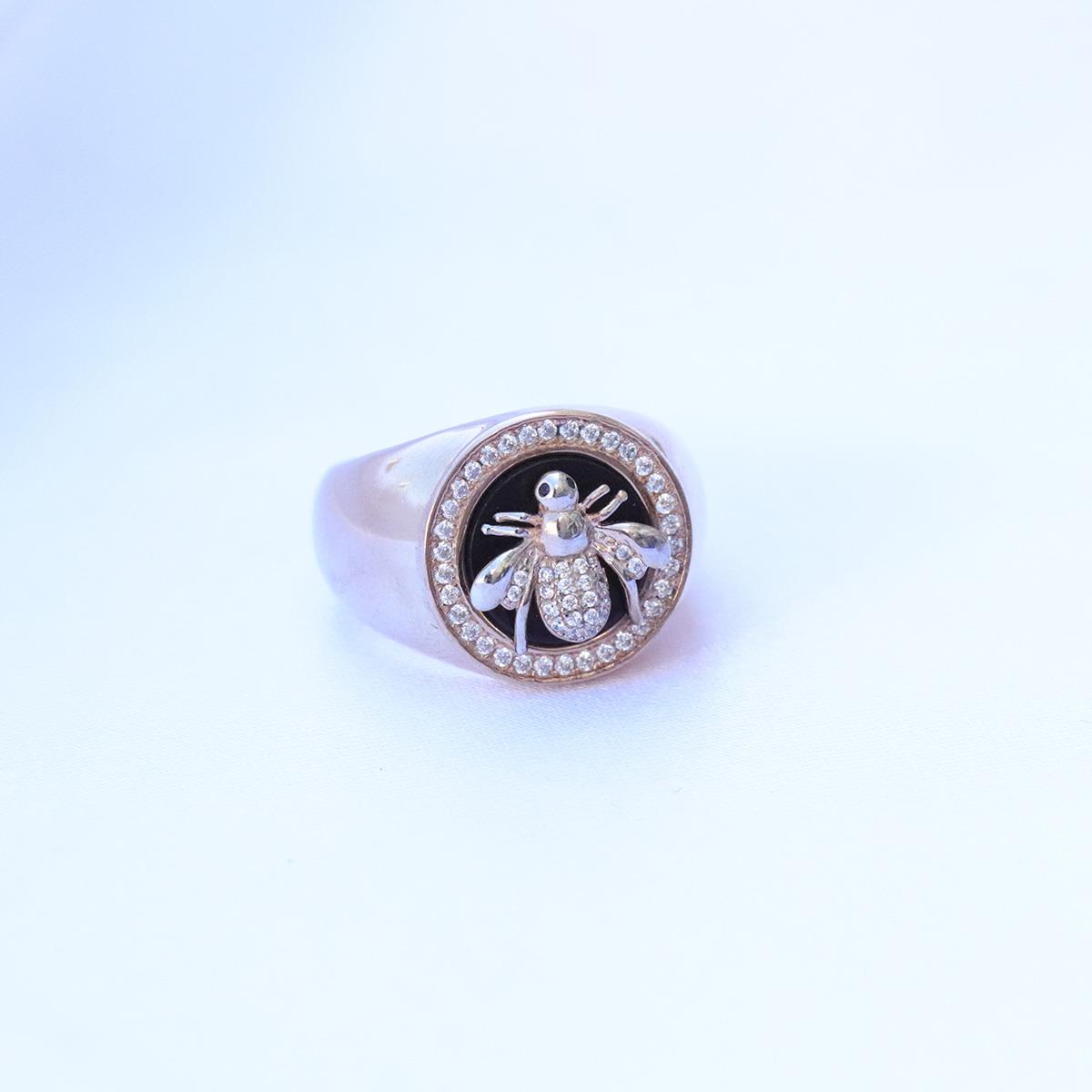 Zirkon Taşlı Arı Figürlü Rose Gold Kaplama Gümüş Yüzük