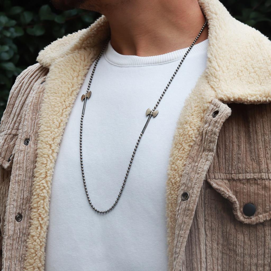 Zirkon Taşlı Balta Gümüş Erkek Kolye