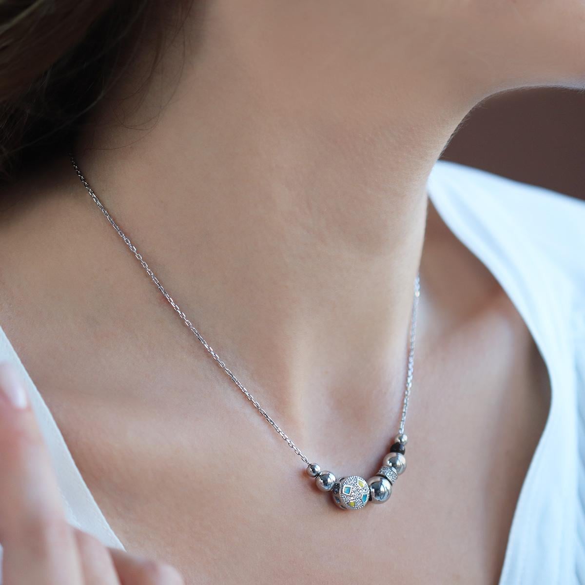 Zirkon Taşlı Charm Gümüş Kolye