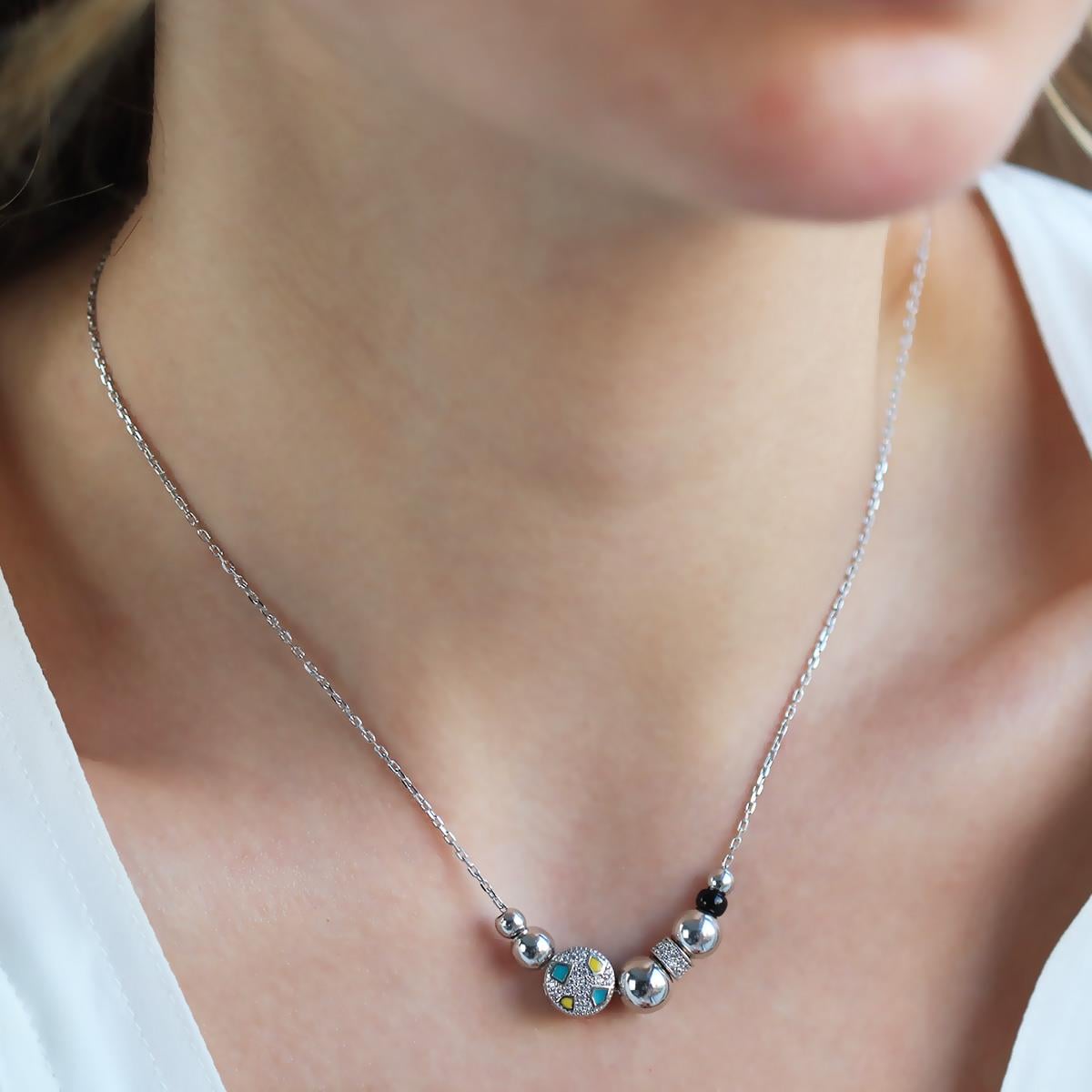 Zirkon Taşlı Charm Gümüş Kolye