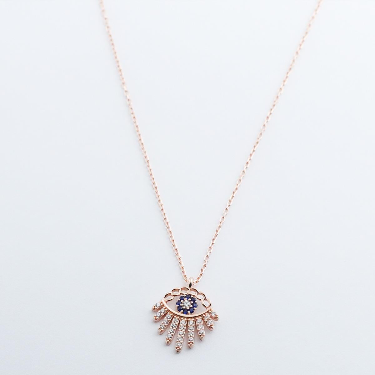 Zirkon Taşlı Göz Modeli Rose Gold Kaplama Gümüş Kolye