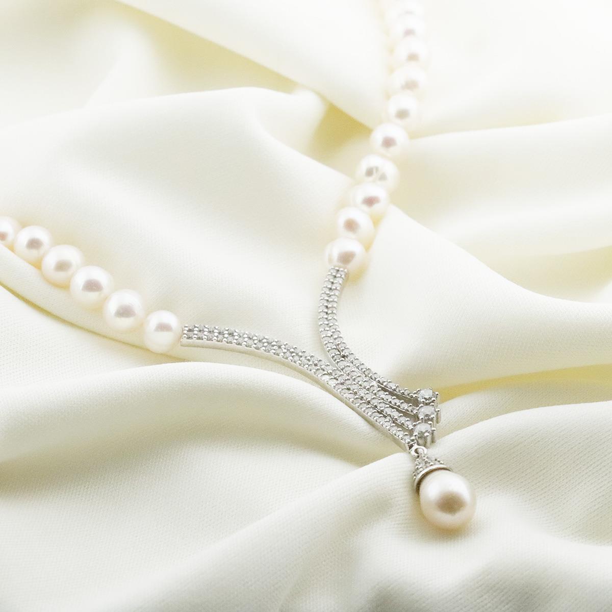 Zirkon Taşlı Kültür İncisi Gümüş Gerdanlık