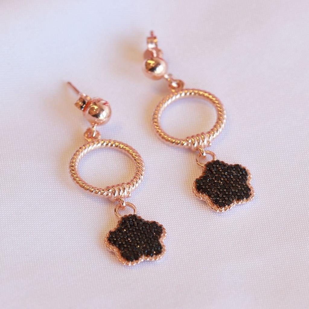 Zirkon Taşlı Rose Gold Kaplama Gümüş Çiçek Küpe