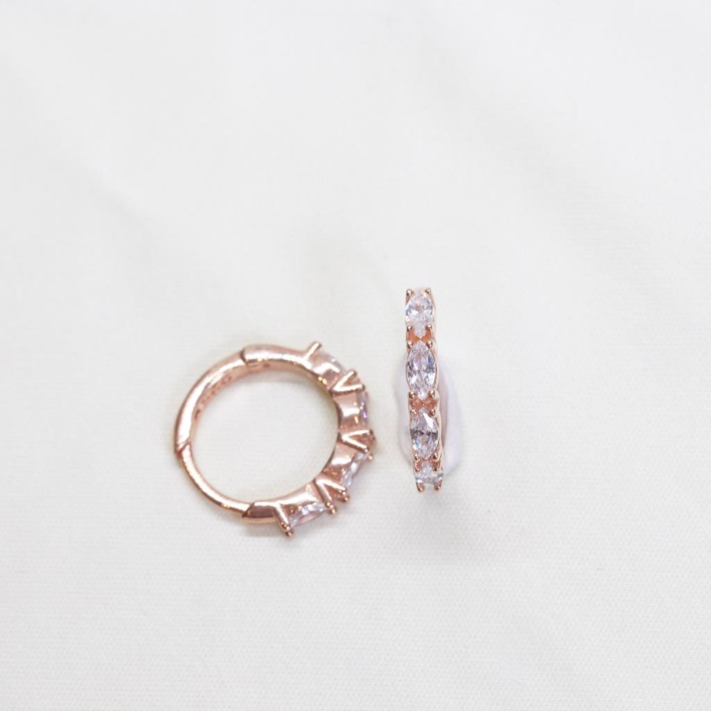 Zirkon Taşlı Rose Gold Kaplama Gümüş Halka Küpe