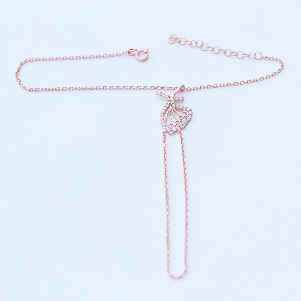 Zirkon Taşlı Rose Gold Kaplama Mevlana 925 Ayar Gümüş Şahmeran