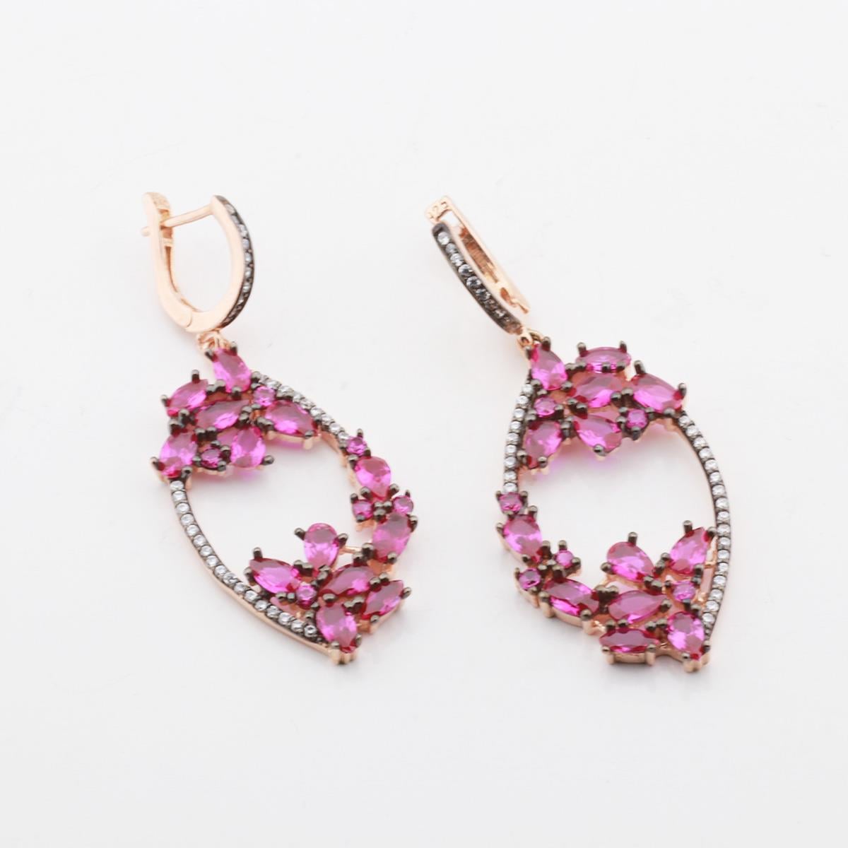 Zirkon Taşlı Rose Gold Kaplama Romantik Gümüş Küpe